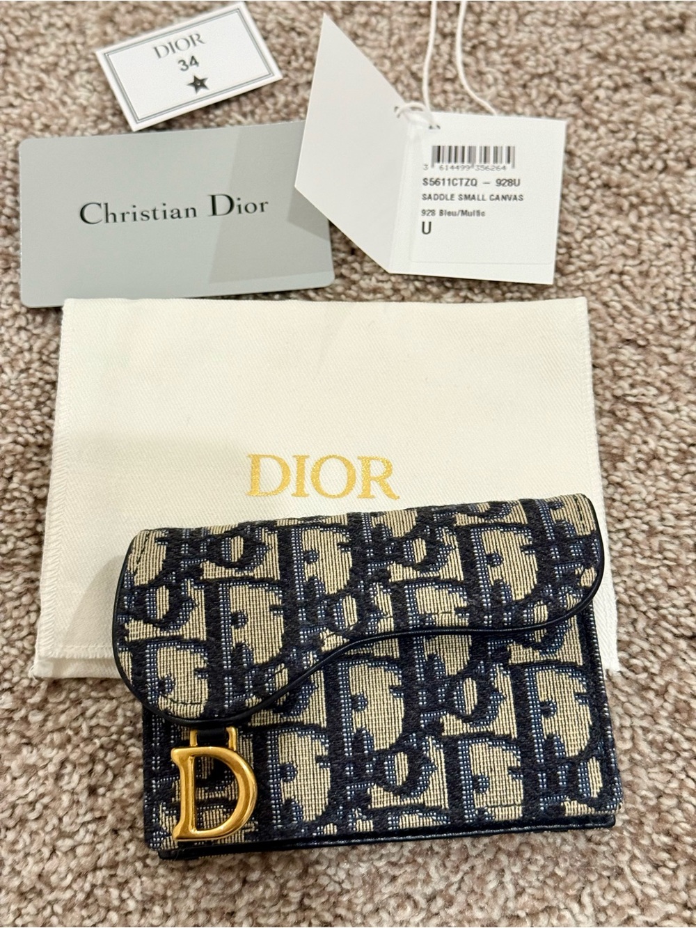 Christian Dior Oblique Saddle Card Holder Blue
